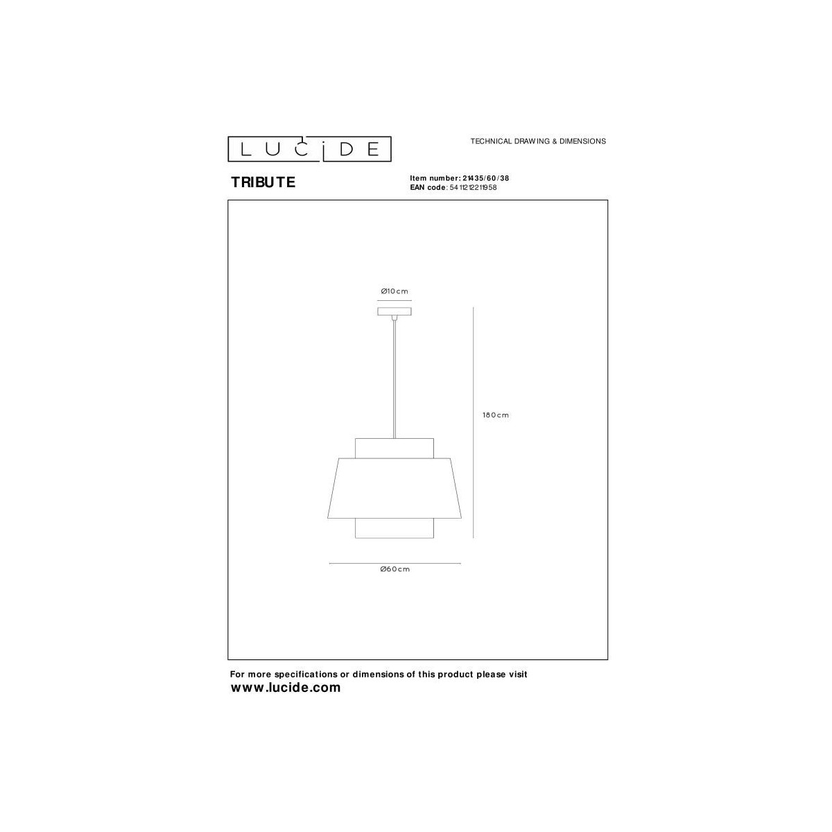 Lucide 21435/60/38 TRIBUTE - Lampa wisząca - 60 cm - 1xE27 - Kremowy