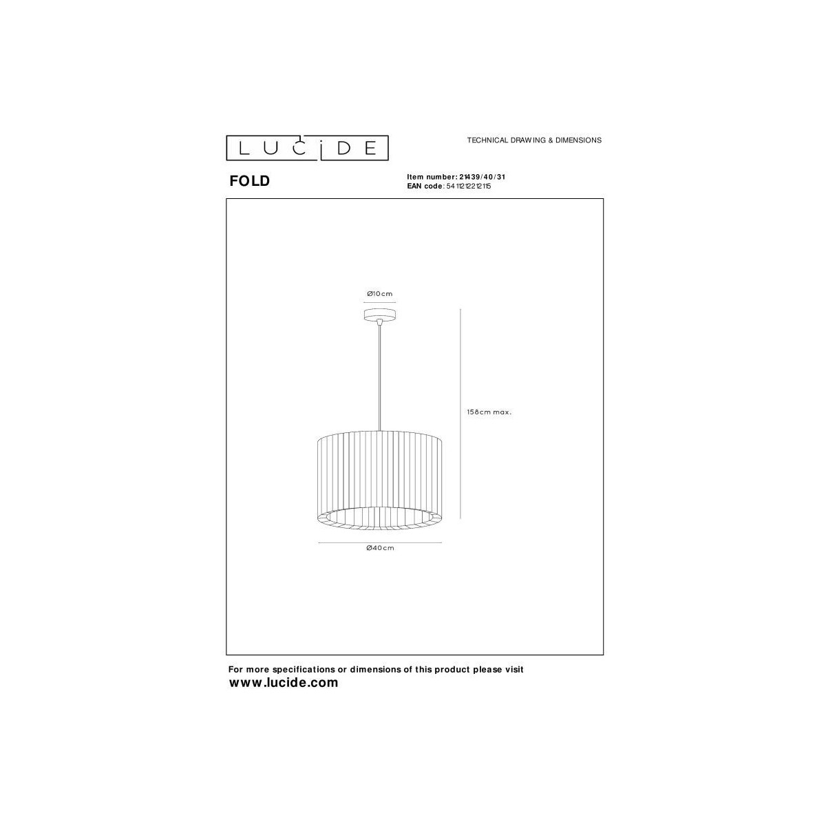 Lucide 21439/40/31 FOLD - Lampa wisząca - 40 cm - 1xE27 - Biała