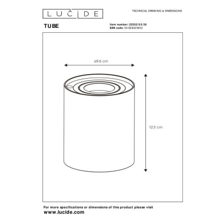 Lucide 22552/05/30 TUBE - Lampa stołowa - 9.6 cm - LED 3 StepDim - GU10 - 1x5W 2700K - Czarny