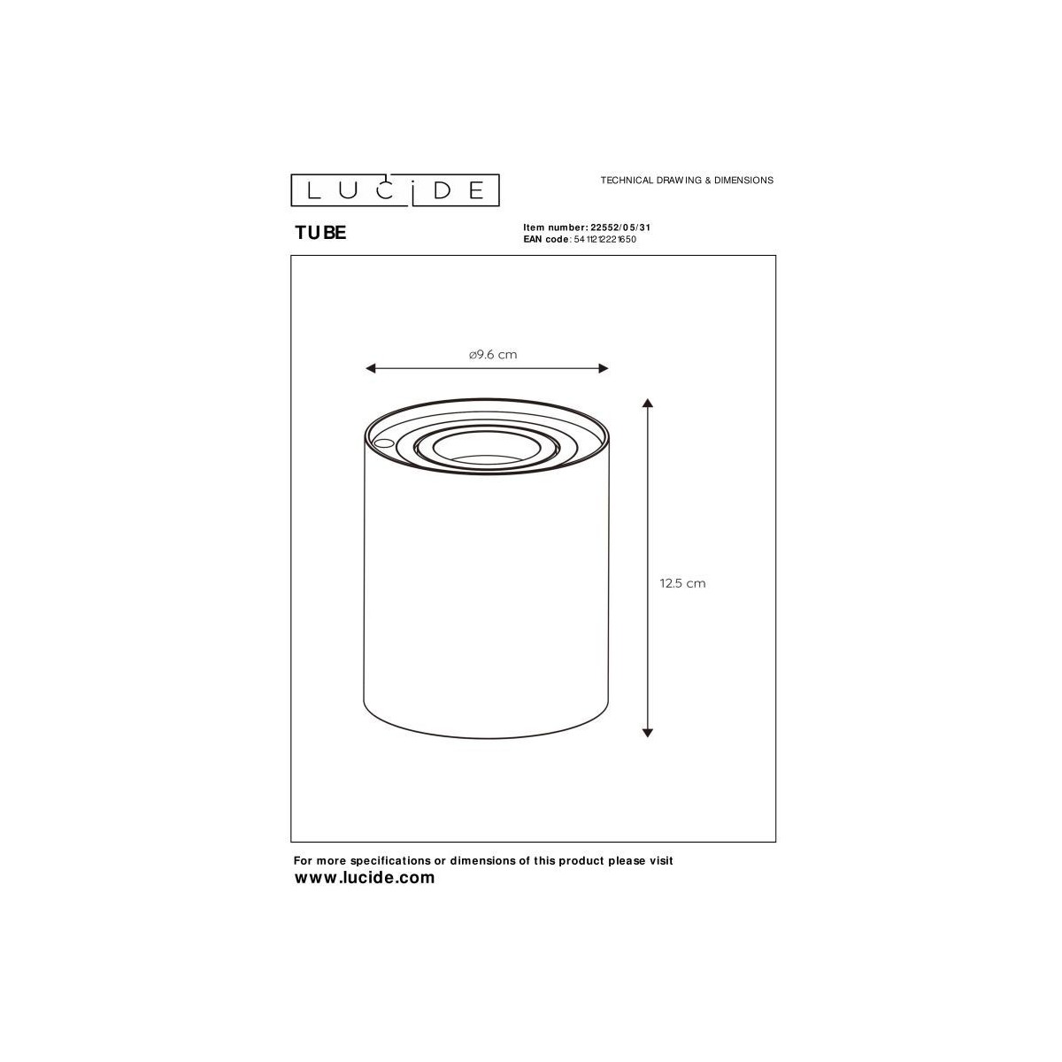 Lucide 22552/05/31 TUBE - Lampa stołowa - 9.6 cm - LED 3 StepDim - GU10 - 1x5W 2700K - Biała