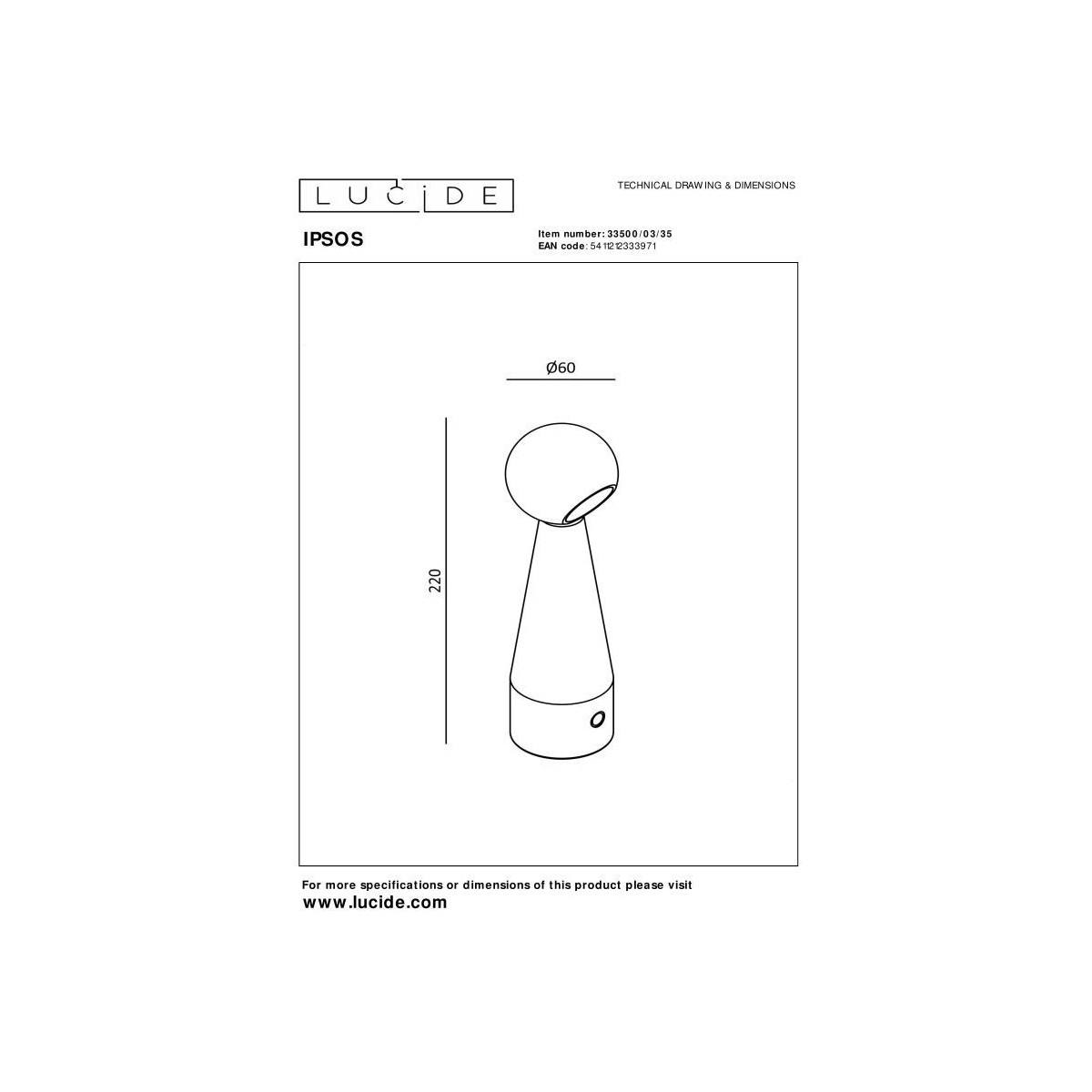 Lucide 33500/03/35 IPSOS - Lampa stołowa akumulatorowa - Akumulator - LED Dim. - 1x3W 2700K - Niebieski
