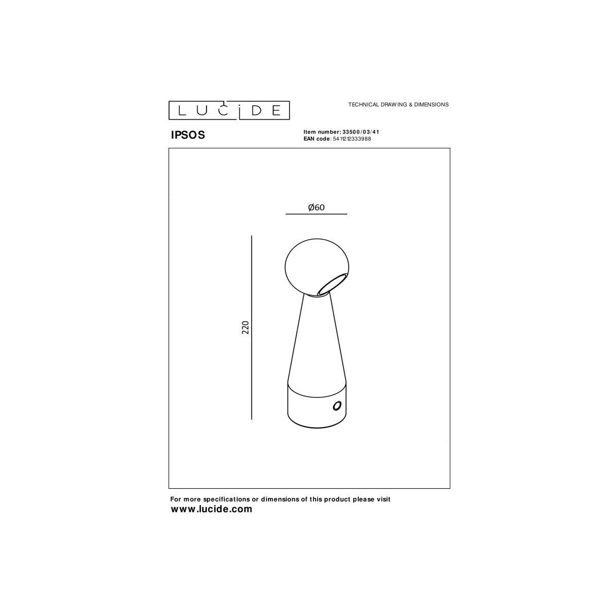 Lucide 33500/03/41 IPSOS - Lampa stołowa akumulatorowa - Akumulator - Ściemniacz LED - 1x3W 2700K - Taupe