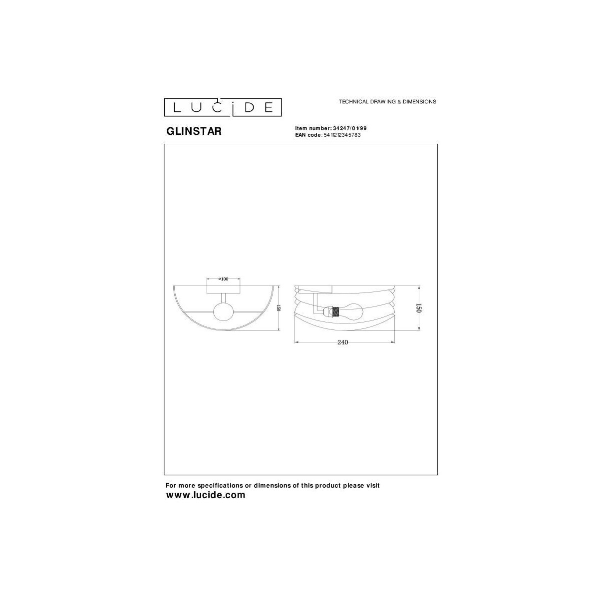 Lucide 34247/01/99 GLINSTAR - Kinkiet - 1xE27 - Wielokolorowy