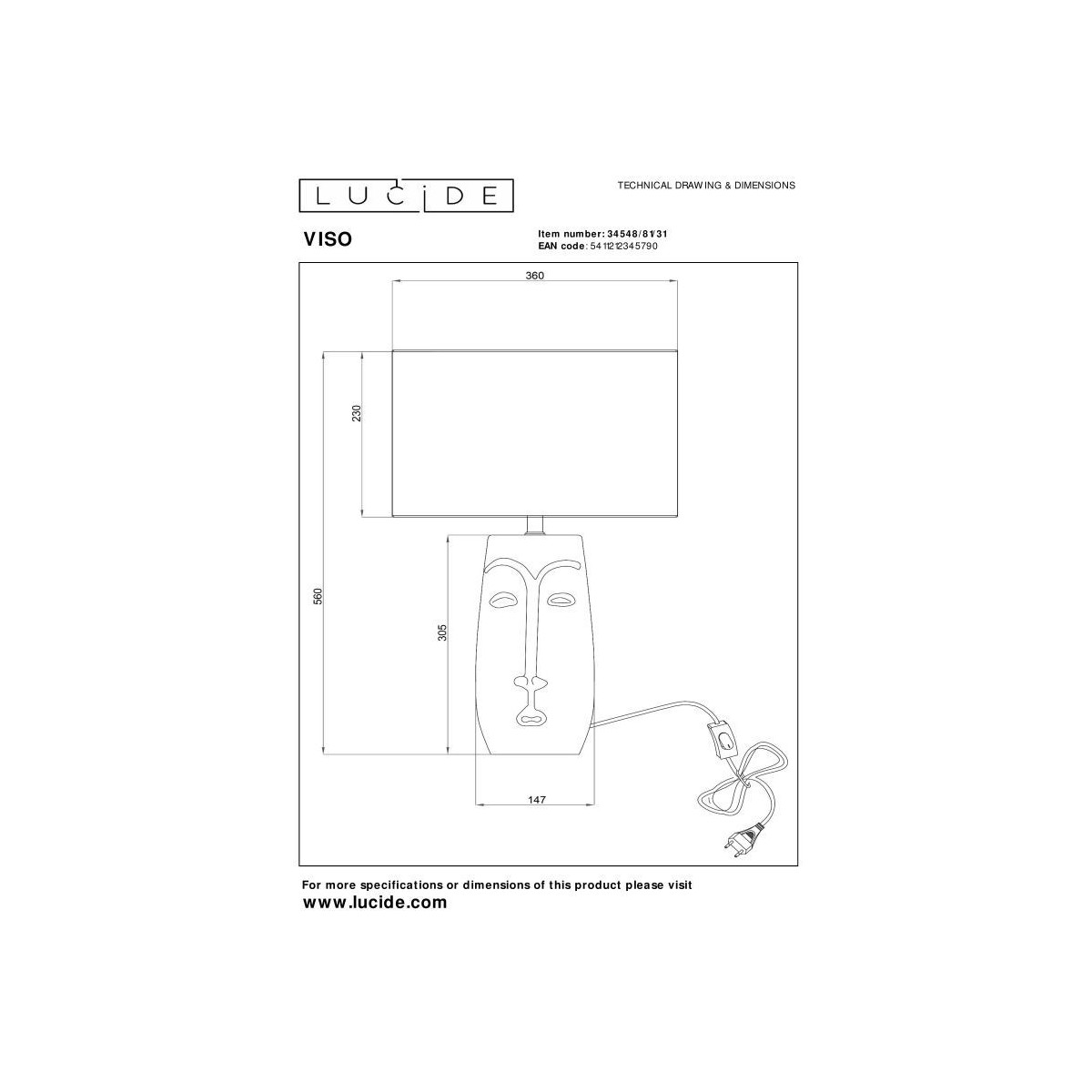 Lucide 34548/81/31 VISO - Lampa stołowa - 36 cm - 1xE27 - Biała