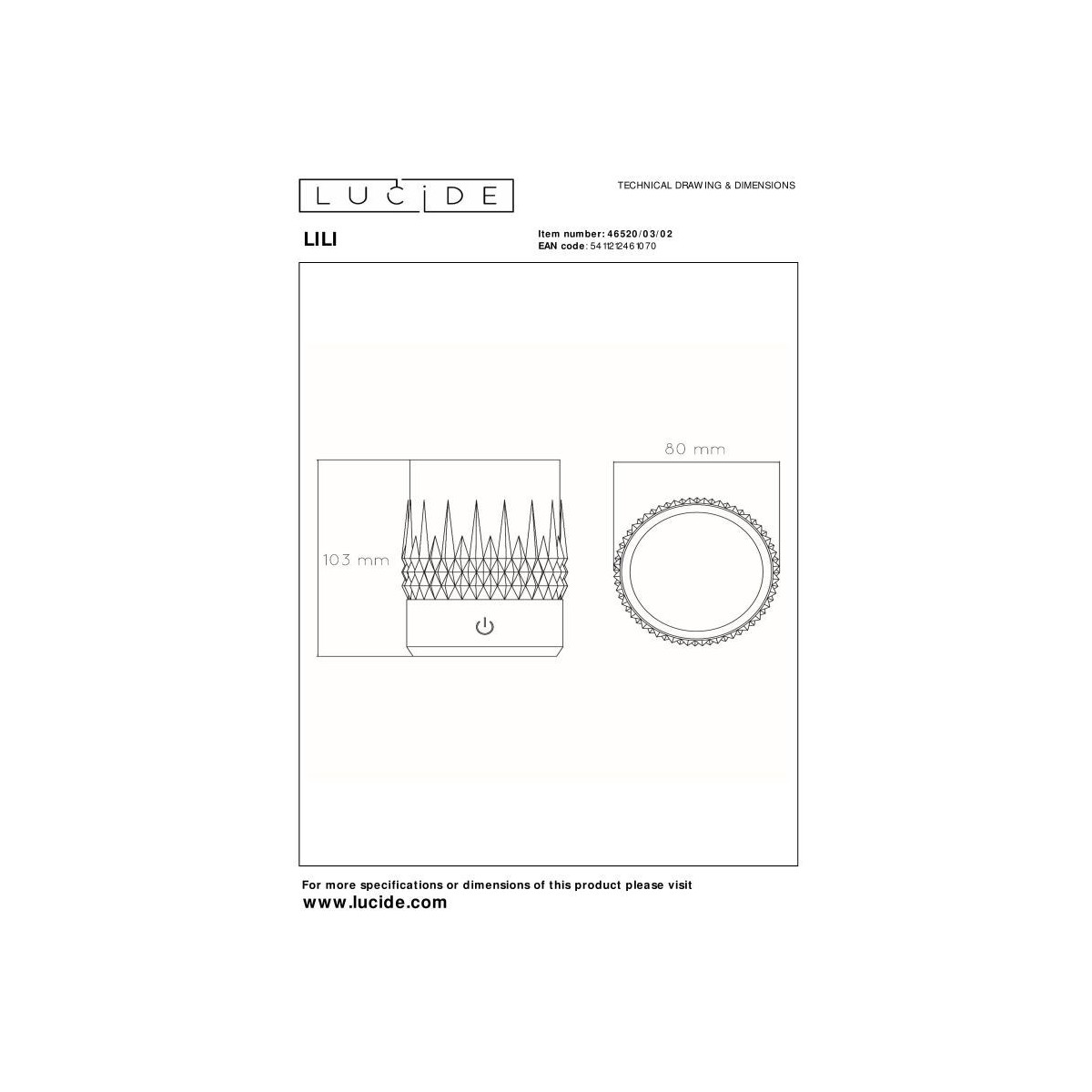 Lucide 46520/03/02 LILY - Lampa stołowa akumulatorowa - Akumulator - 8 cm - LED 3-stopniowa regulacja przyciemniania - 1x3W 2…