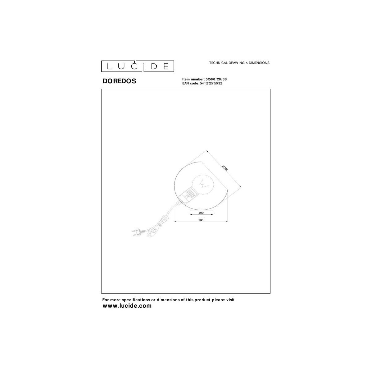 Lucide 51500/20/38 DOREDOS - Lampa stołowa - 20 cm - 1xE27 - Kremowa