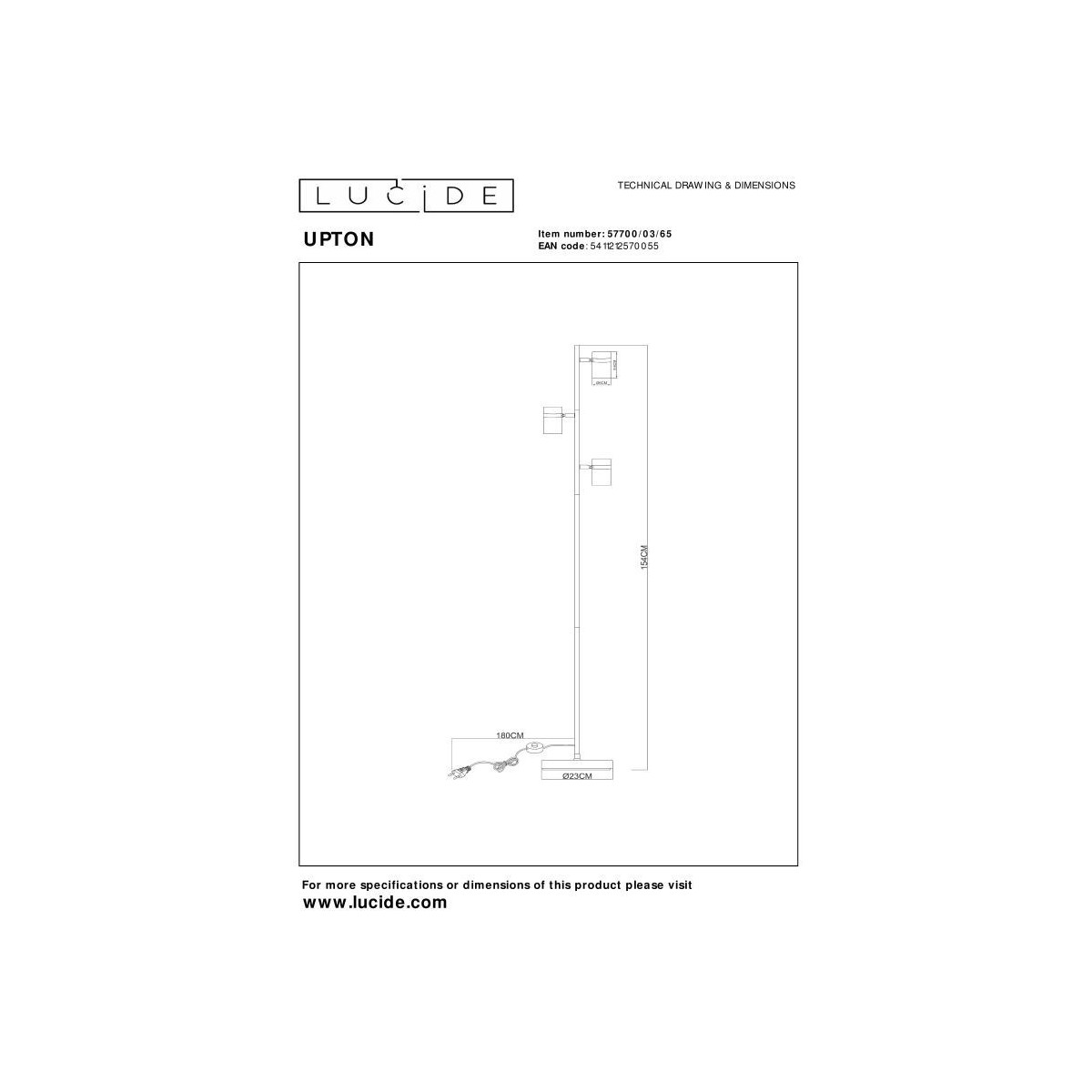 Lucide 57700/03/65 UPTON - Lampa podłogowa - 3xGU10 - Szary dymny