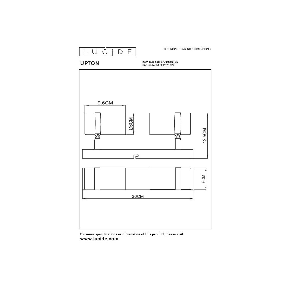 Lucide 57900/02/65 UPTON - Reflektor sufitowy - 2xGU10 - Szary dymny