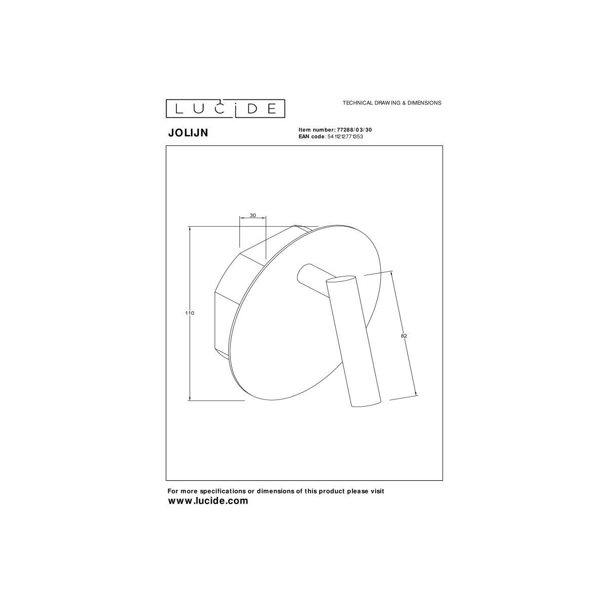 Lucide 77288/03/30 JOLIJN - Lampka nocna z akumulatorem - Kinkiet - Akumulator - 10.2 cm - LED - 1x2W 3000K - Magnetyczna - C…