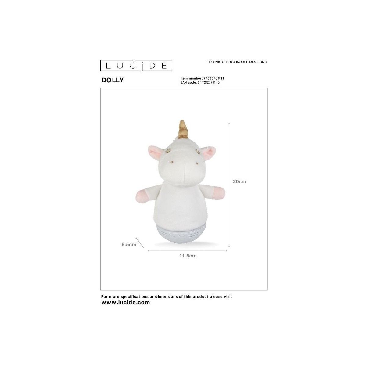 Lucide 77500/01/31 DOLLY - Lampa stołowa dziecięca - Baterie - LED - 1x3W 2700K - Z funkcją muzyki - Biała