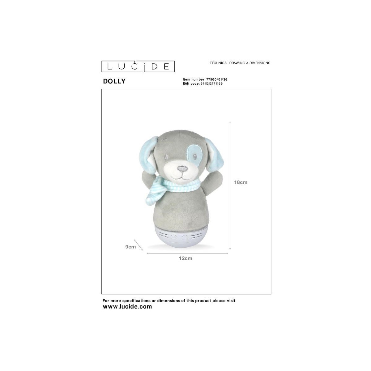 Lucide 77500/01/36 DOLLY - Lampa stołowa dziecięca - Baterie - LED - 1x3W 2700K - Z funkcją muzyki - Szara