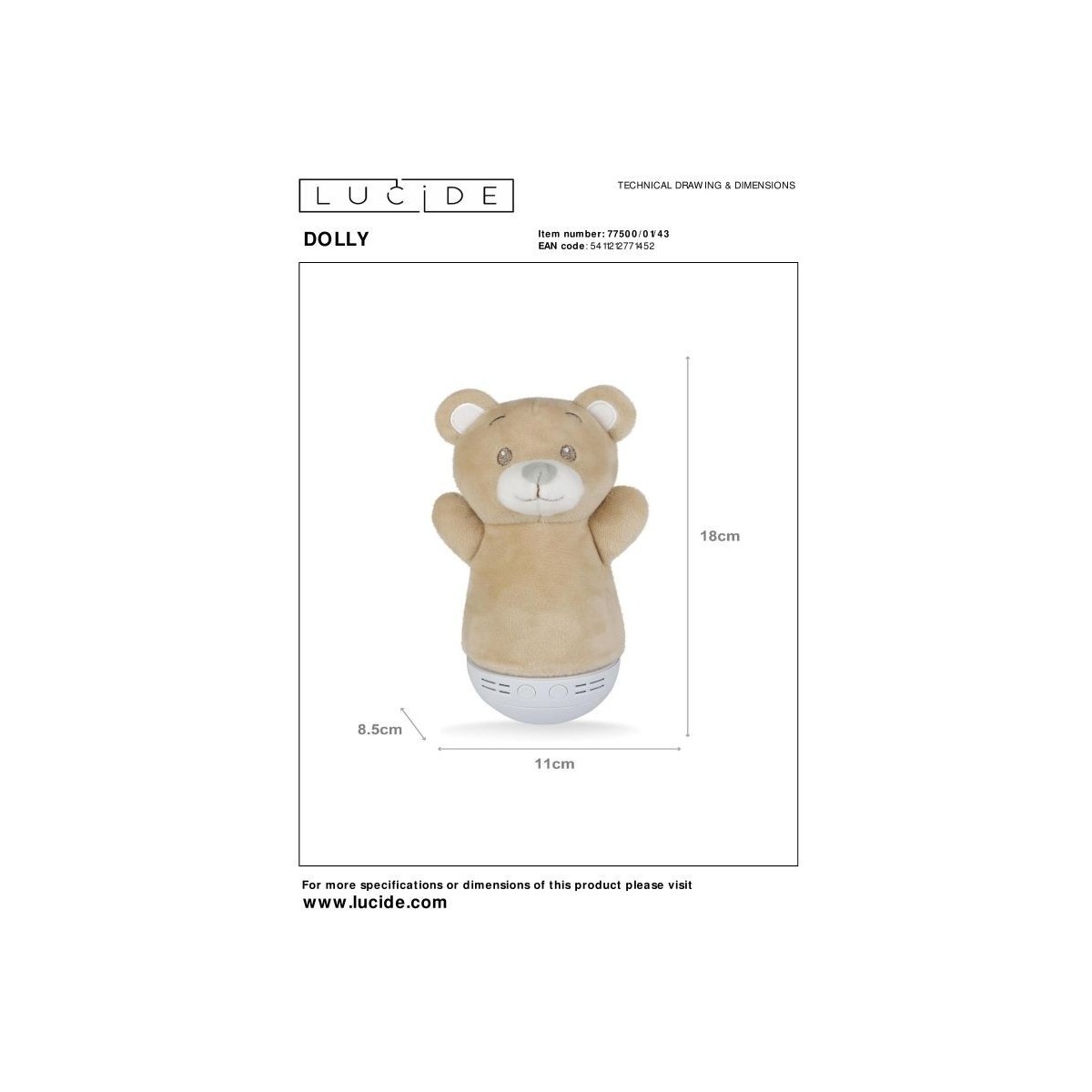 Lucide 77500/01/43 DOLLY - Lampa stołowa dziecięca - na baterie - LED - 1x3W 2700K - z funkcją muzyki - brązowa