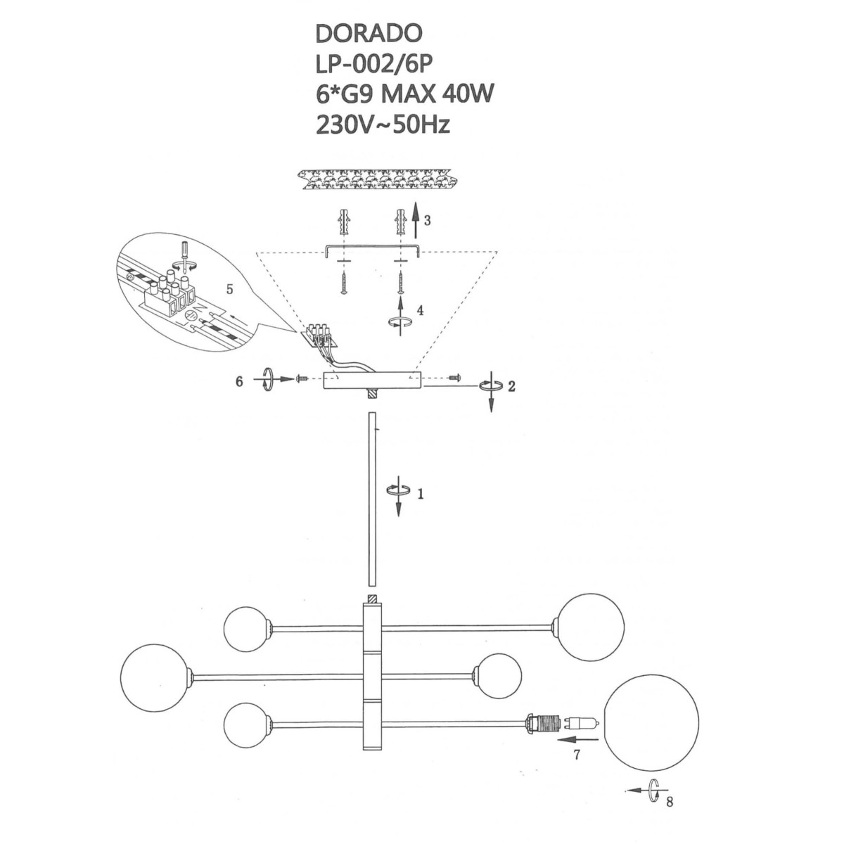 Light Prestige Dorado 6 wisząca czarna LP-002/6P BK