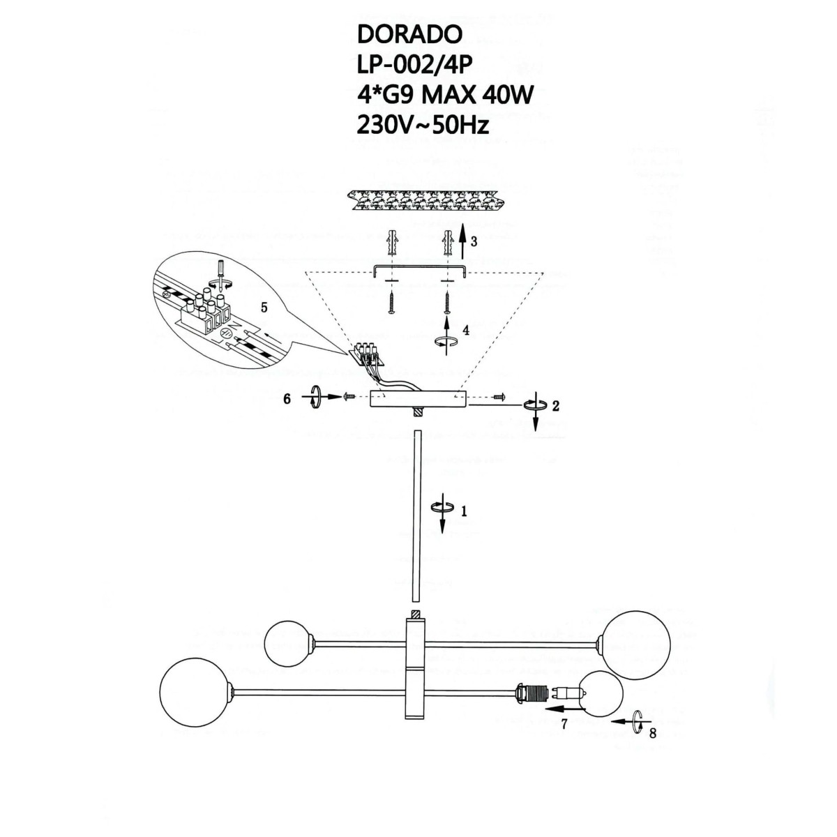 Light Prestige Dorado 4 wisząca czarna LP-002/4P BK