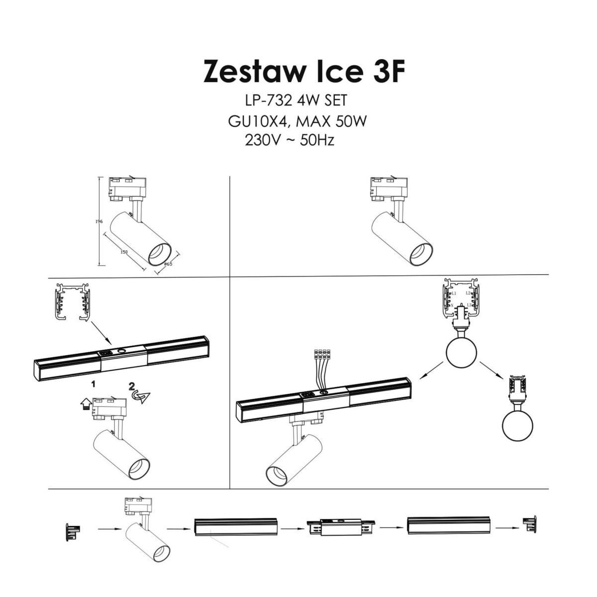 Light Prestige Ice SET 3F biały LP-732 4W WH SET