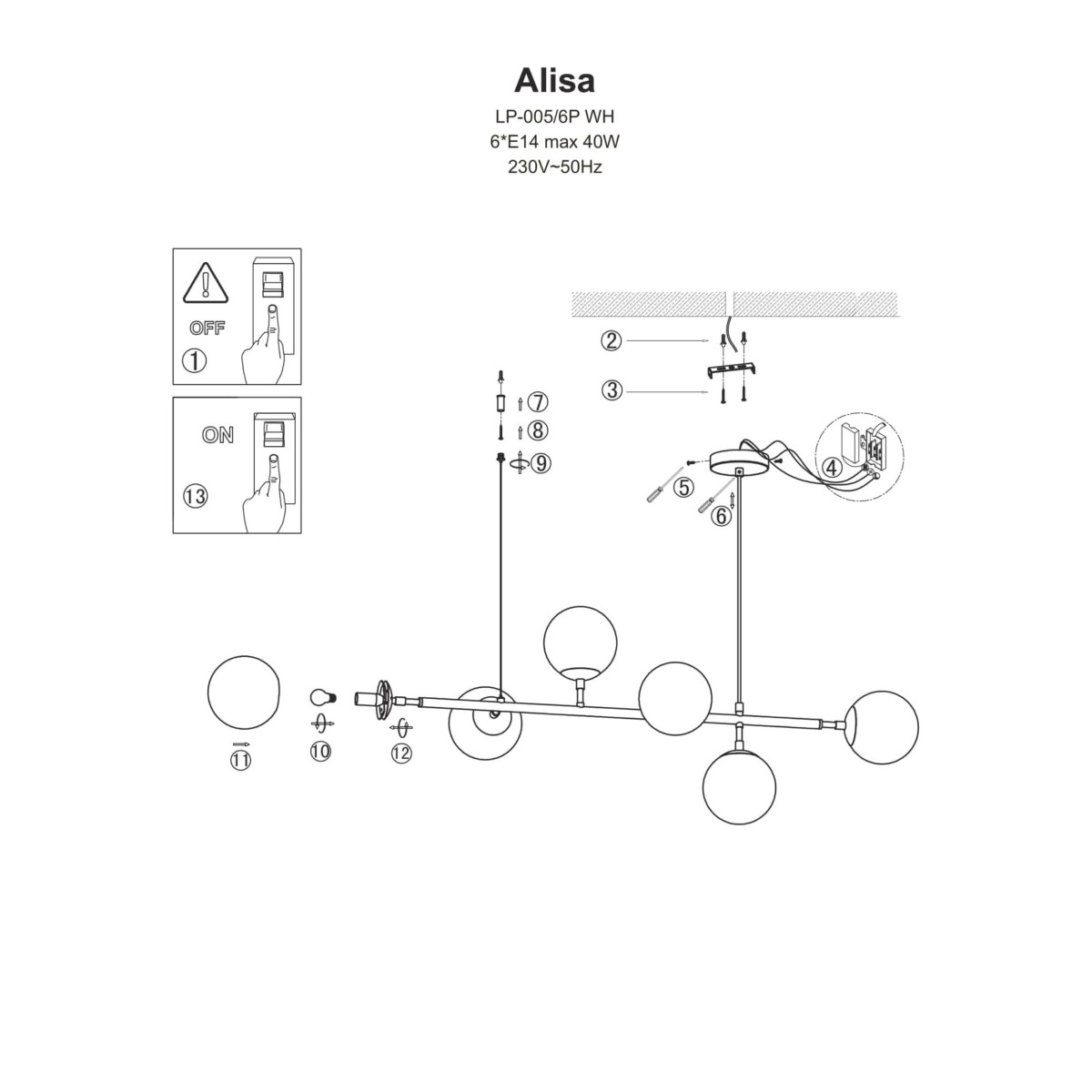 Light Prestige Alisa wisząca złota / transparentne kulki LP-005/6P TR