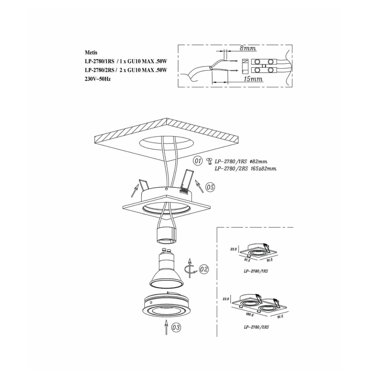Light Prestige Metis 1 podtynkowa czarna LP-2780/1RS BK