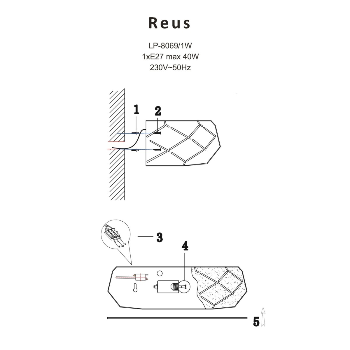 Light Prestige Reus kinkiet czarny LP-8069/1W BK