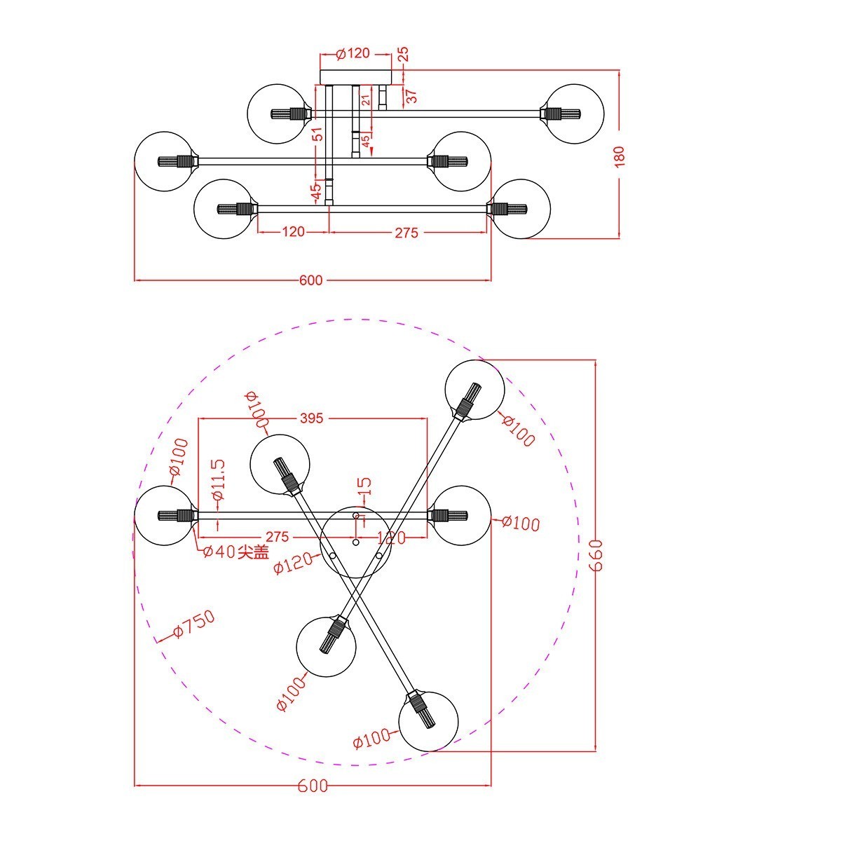Light Prestige Dorado 6 plafon czarny LP-002/6C BK