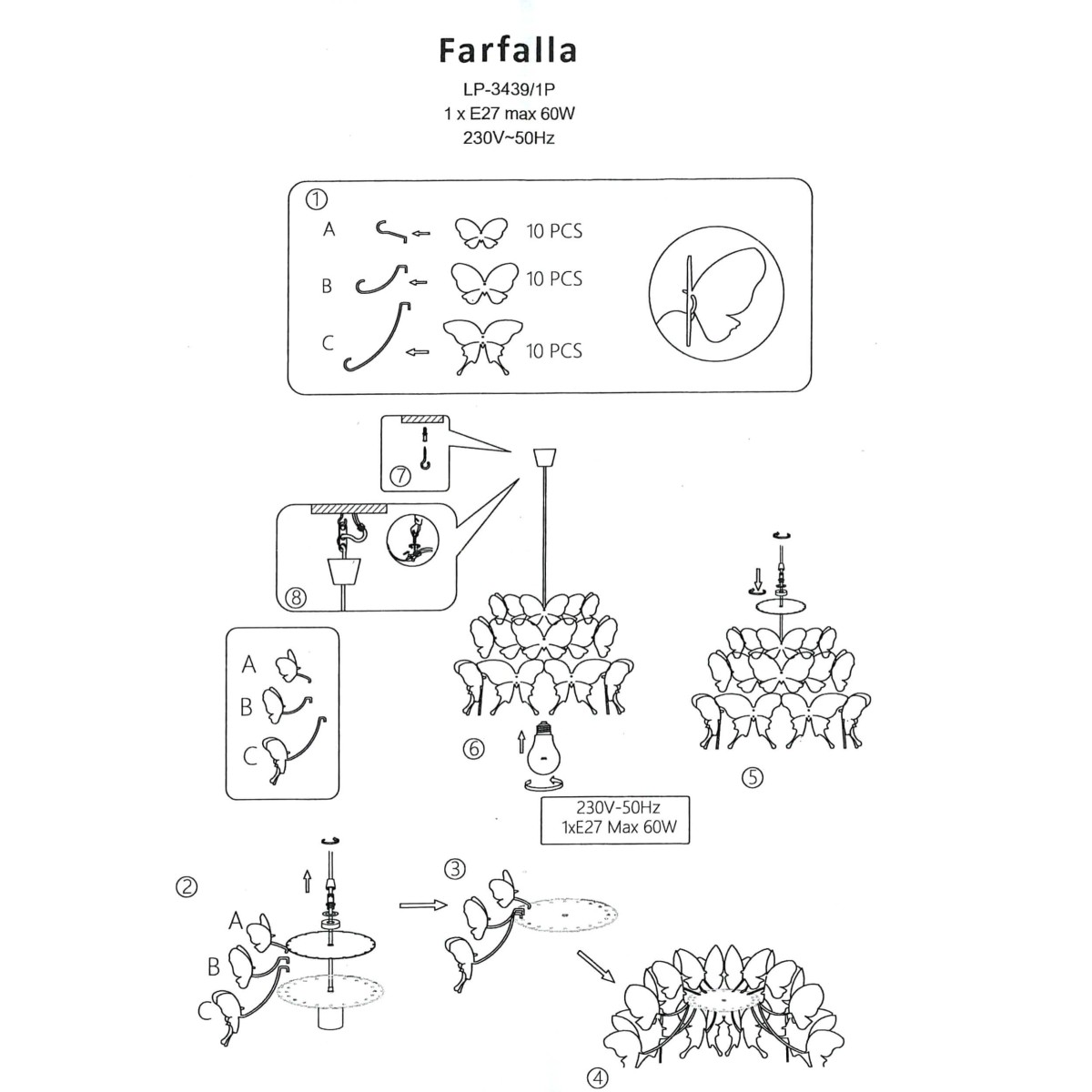 Light Prestige Farfalla wisząca ciemny róż LP-3439/1P dark pink