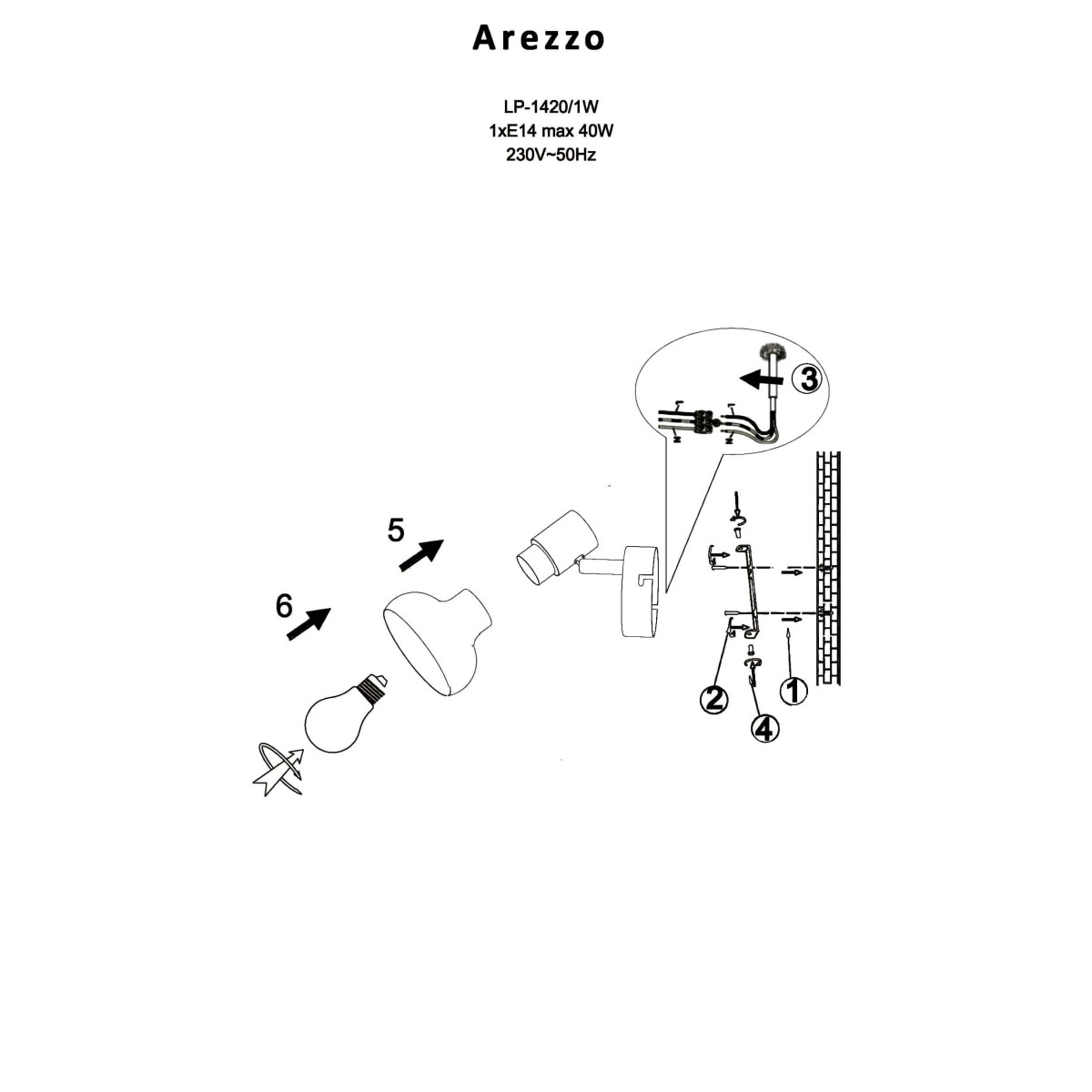 Light Prestige Arezzo kinkiet biały LP-1420/1W WH