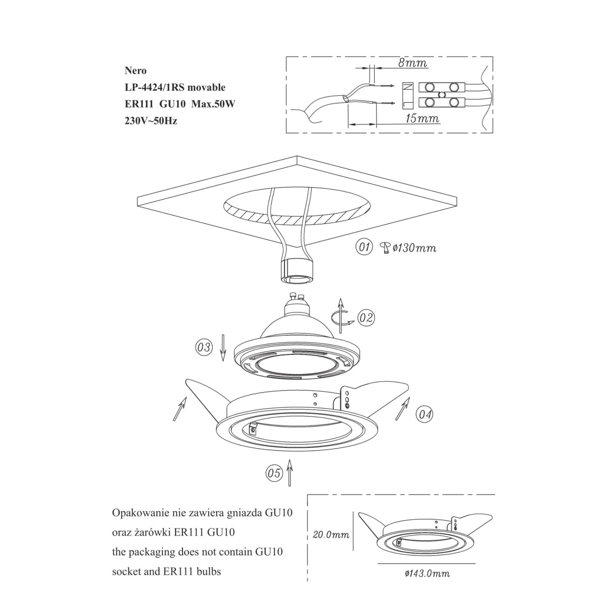 Light Prestige Nero oczko podtynkowe ruchome białe LP-4424/1RS WH movable