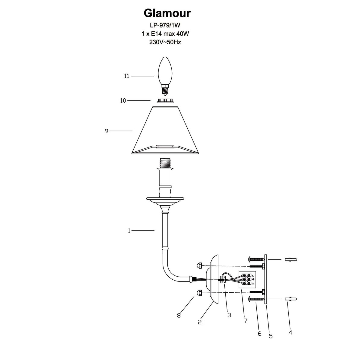 Light Prestige Glamour kinkiet LP-979/1W