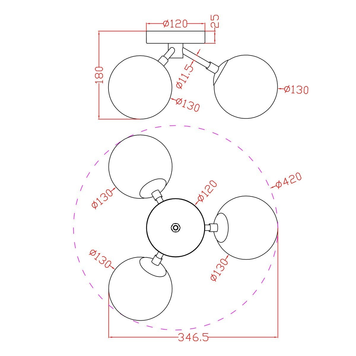Light Prestige Dorado 3 plafon złoty LP-002/3C