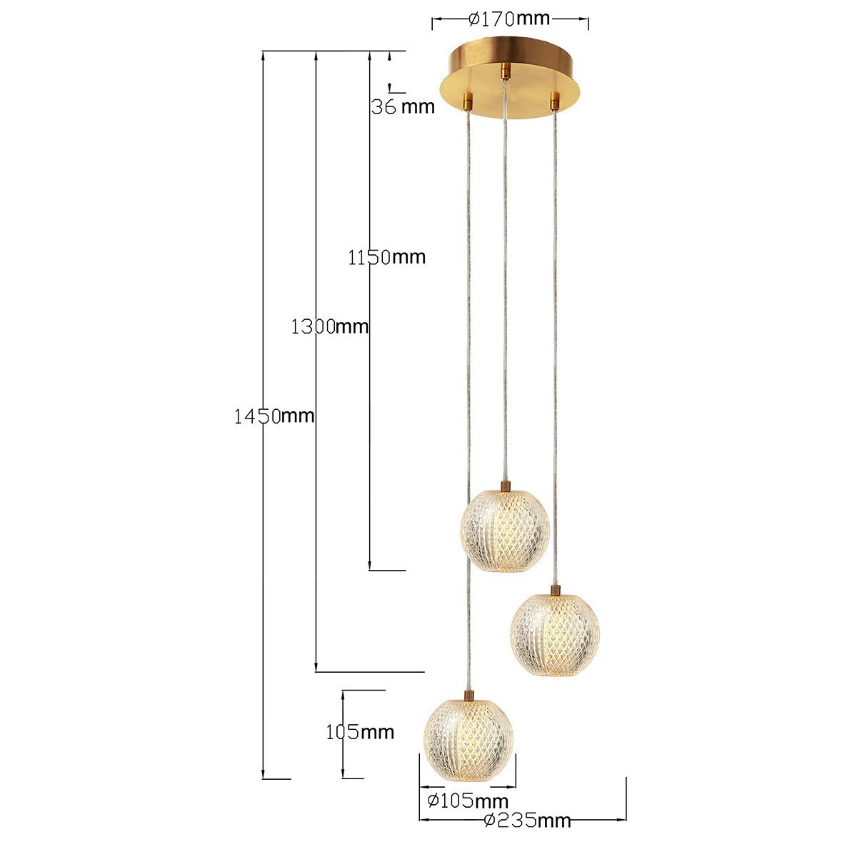 Light Prestige Diamond 3 wisząca złota LP-2202/3P GD