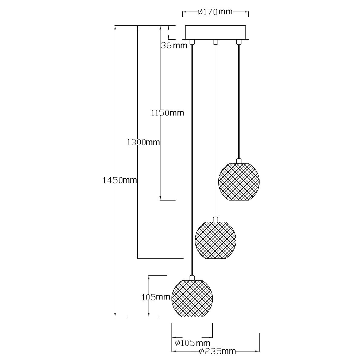 Light Prestige Diamond 3 wisząca złota LP-2202/3P GD