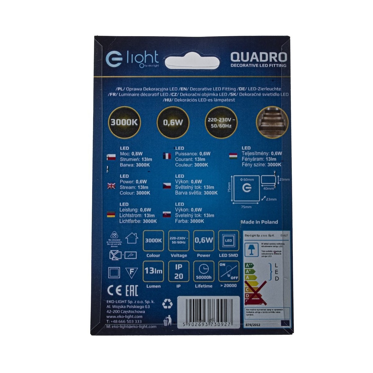 MiLagro EKS0927 QUADRO LED 3000K oryginalne źródło światła