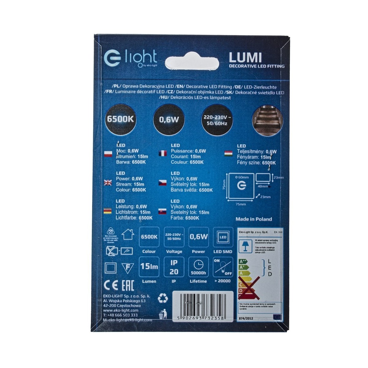MiLagro EKS2358 LUMI LED 6500K niepowtarzalne oświetlenie wnętrza