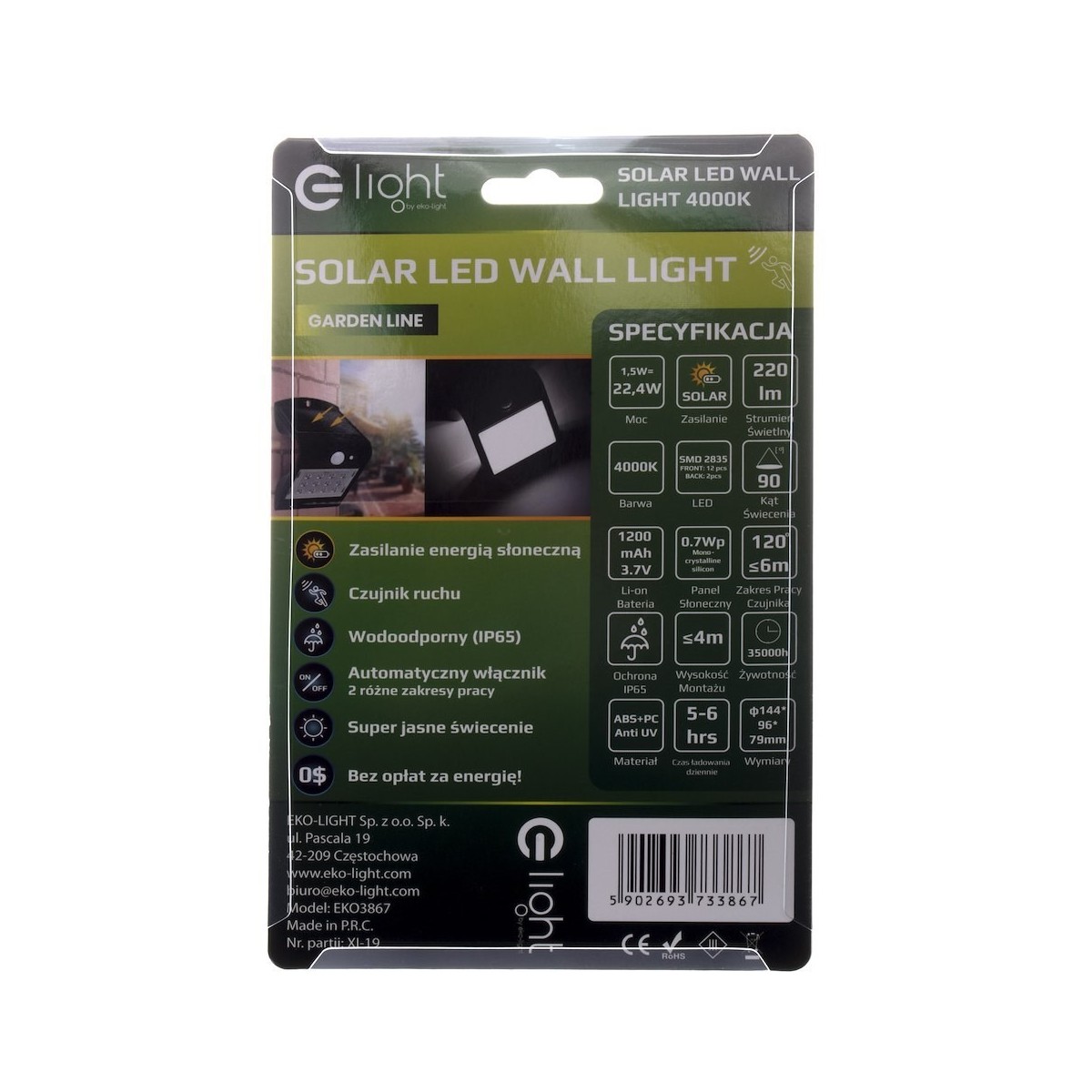 MiLagro EKO3867 lampka solarna LED Butterfly unikalne oświetlenie