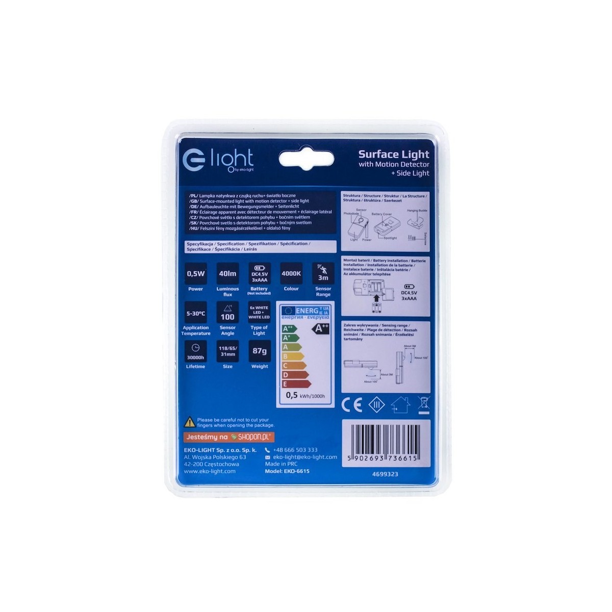 MiLagro EKB6615 lampka natynkowa LED designerskie oświetlenie