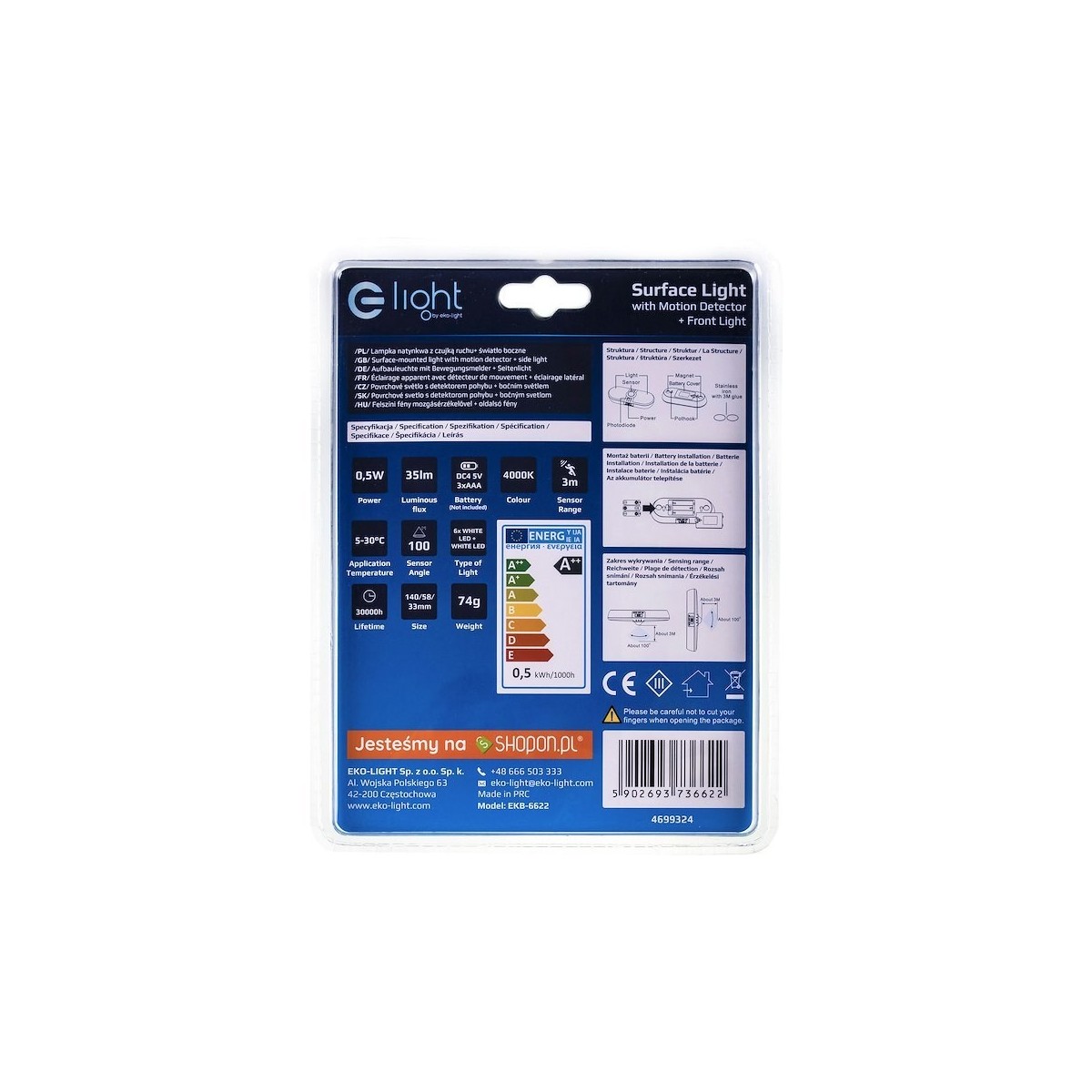 MiLagro EKB6622 lampka LED z czujnikiem stylowe oświetlenie