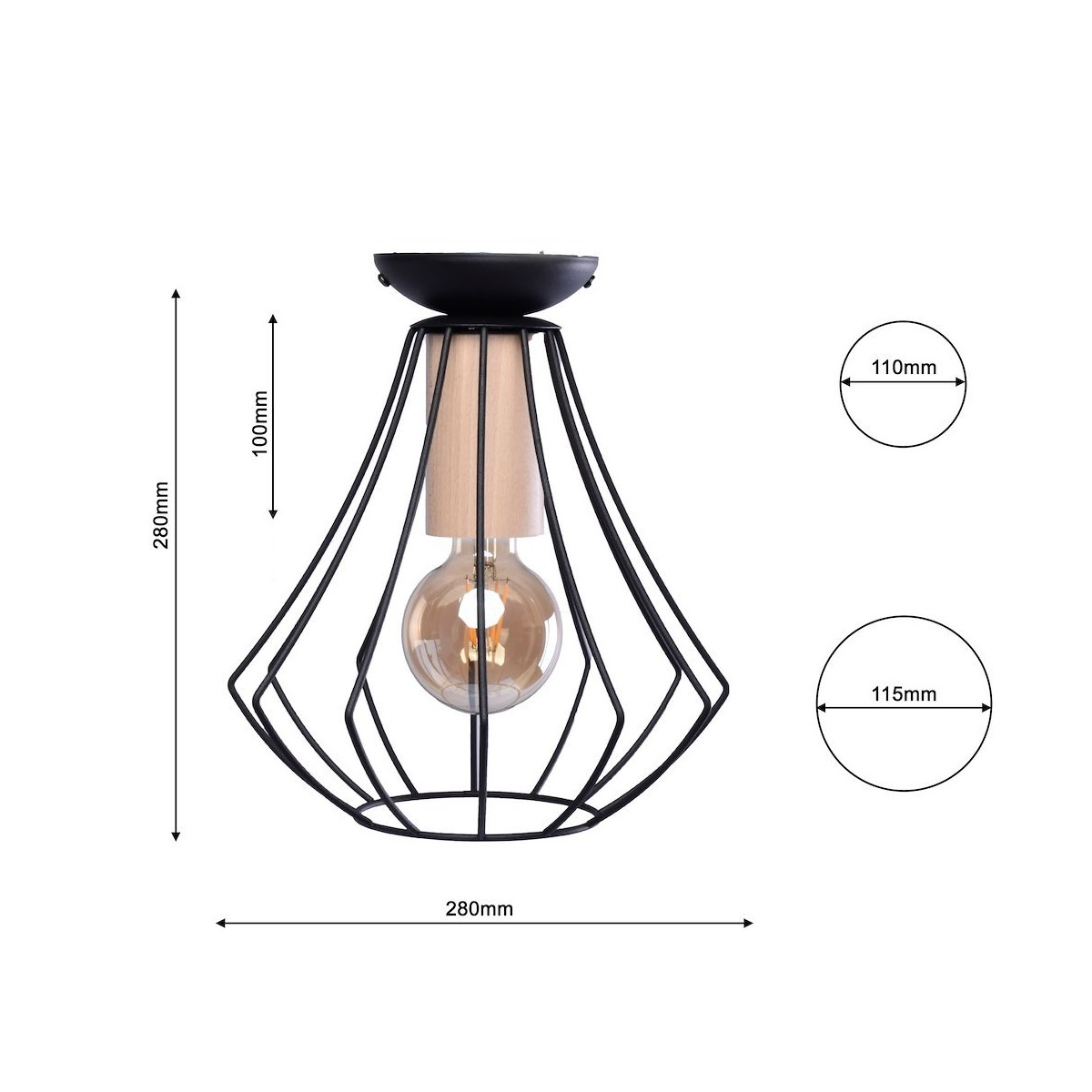 MiLagro Lampa sufitowa WILL BLACK 1xE27 MLP4189