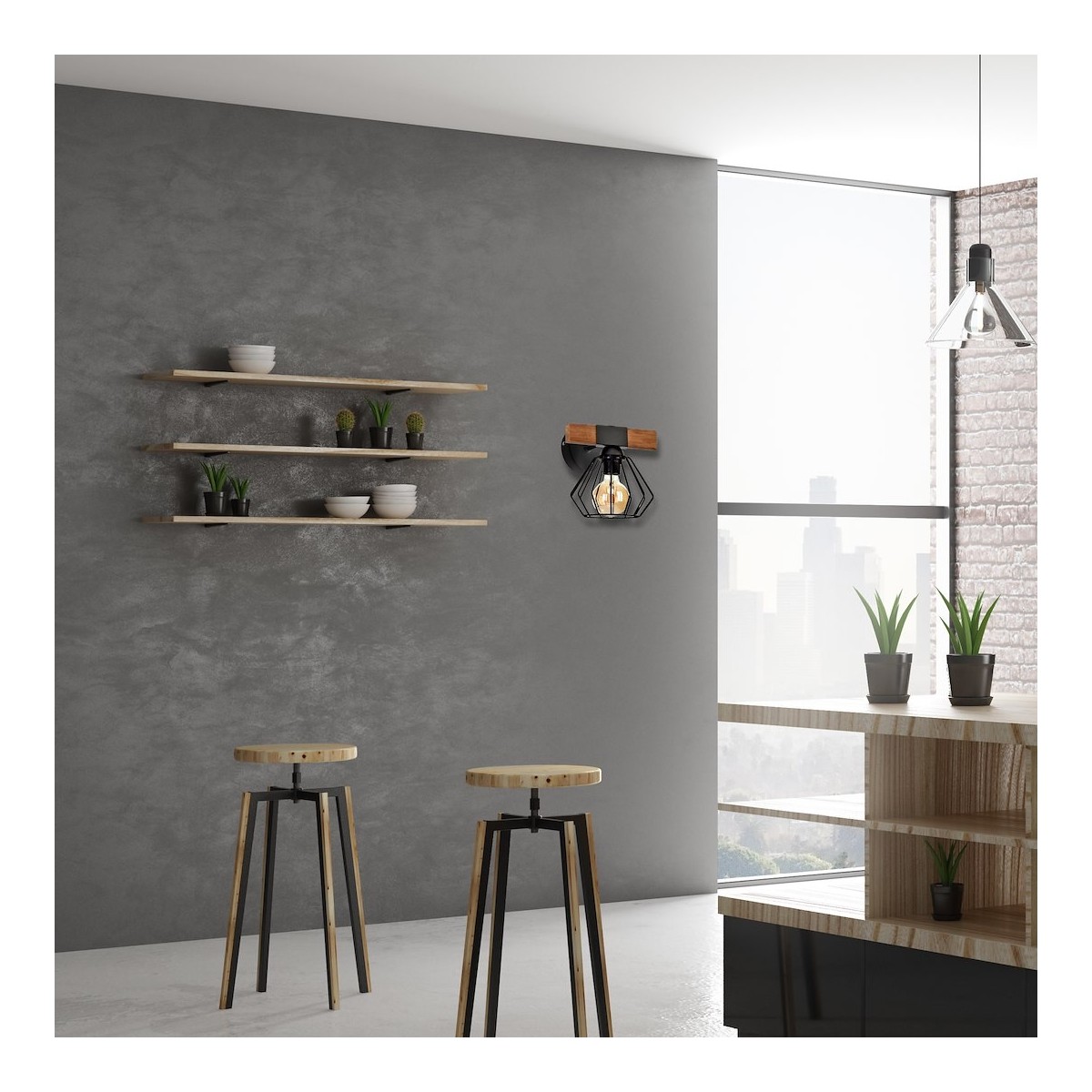 MiLagro Kinkiet ULF BLACK/WOOD 1xE27 60W MLP6250