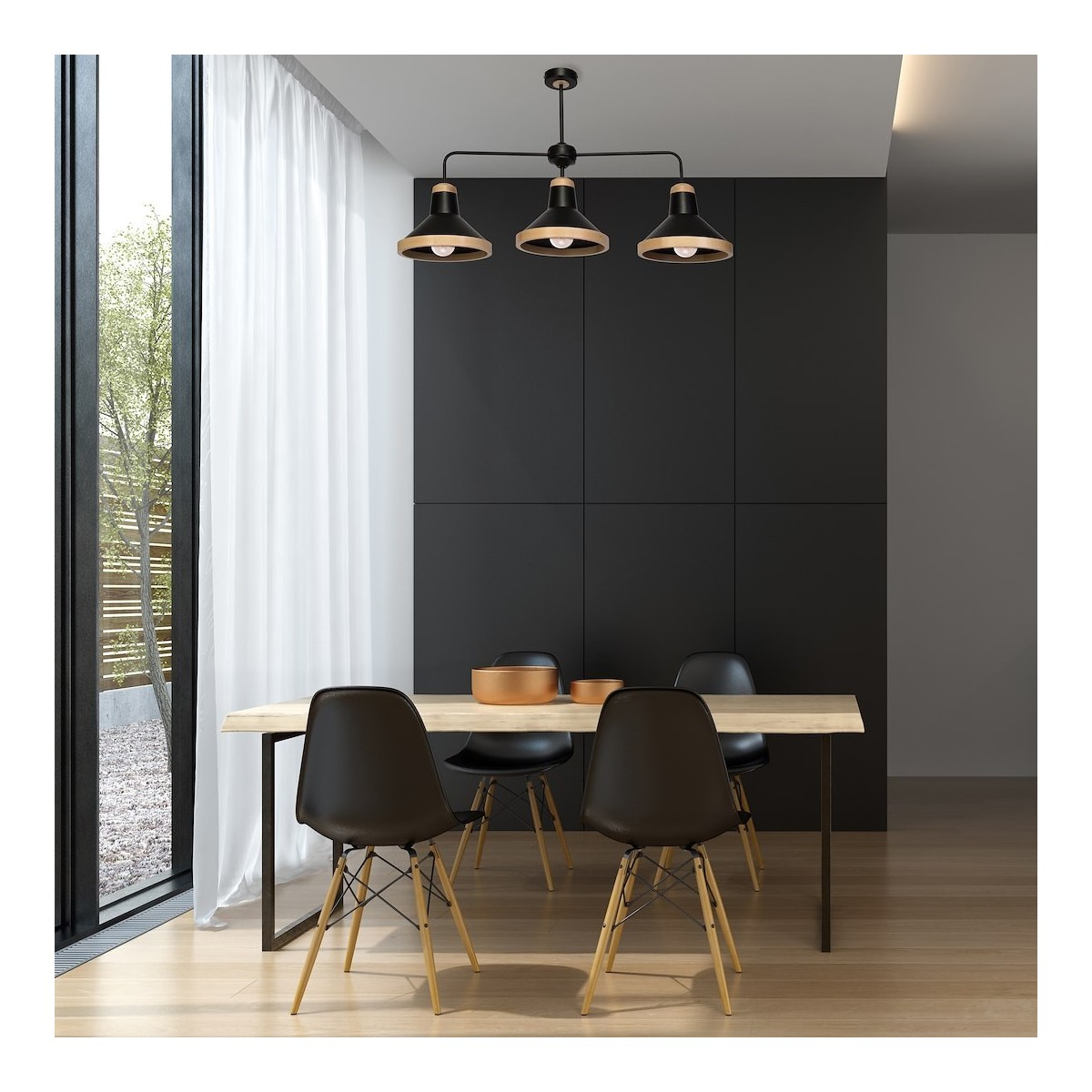 MiLagro Lampa sufitowa SALMA BLACK / WOOD 3xE27 MLP6297