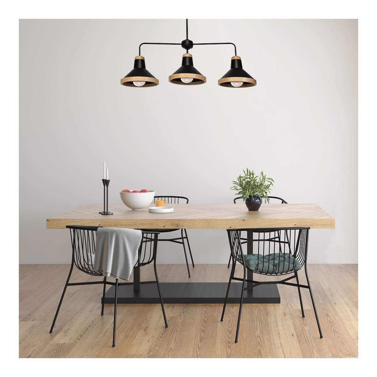 MiLagro Lampa sufitowa SALMA BLACK / WOOD 3xE27 MLP6297