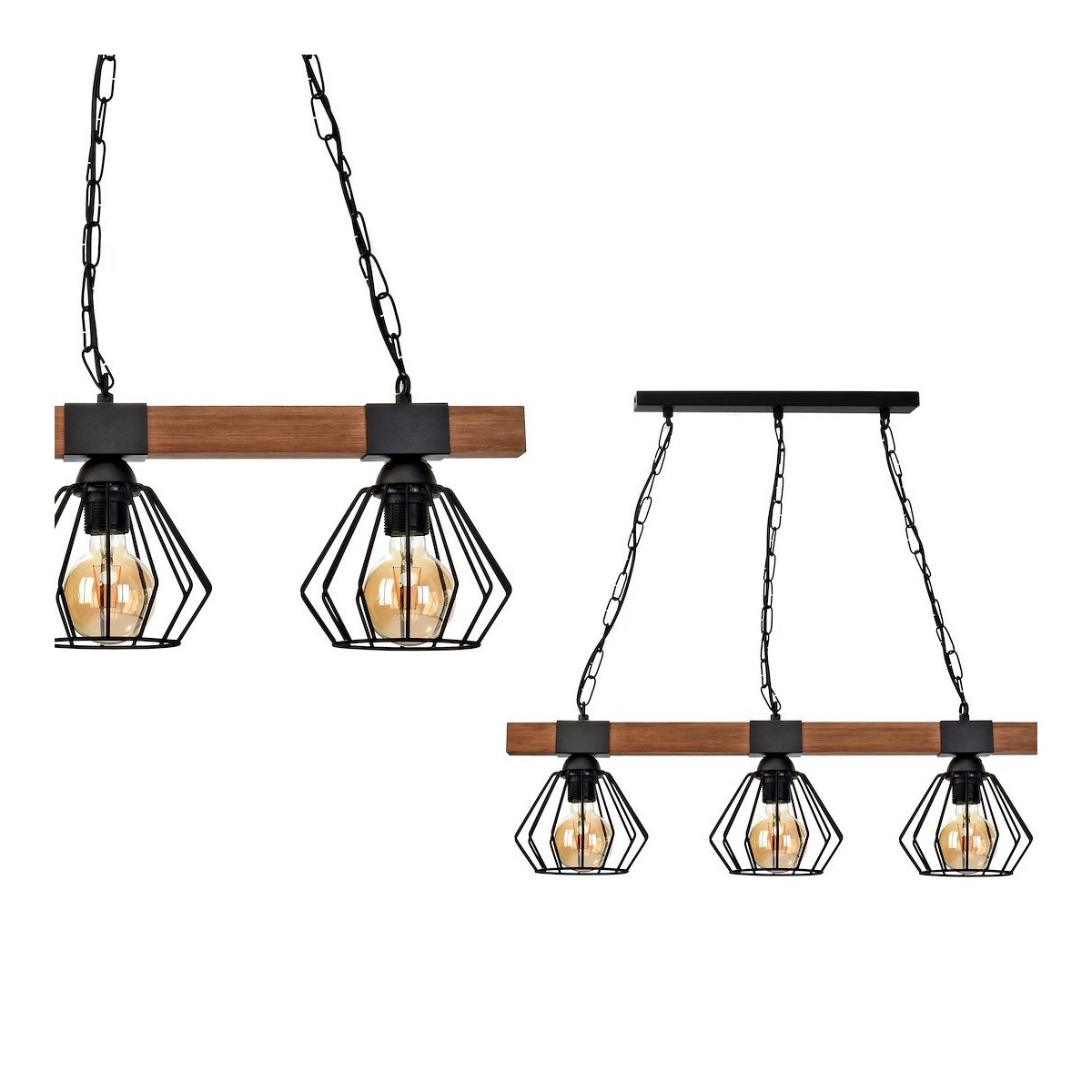 MiLagro Lampa wisząca ULF BLACK/WOOD 3xE27 MLP6193
