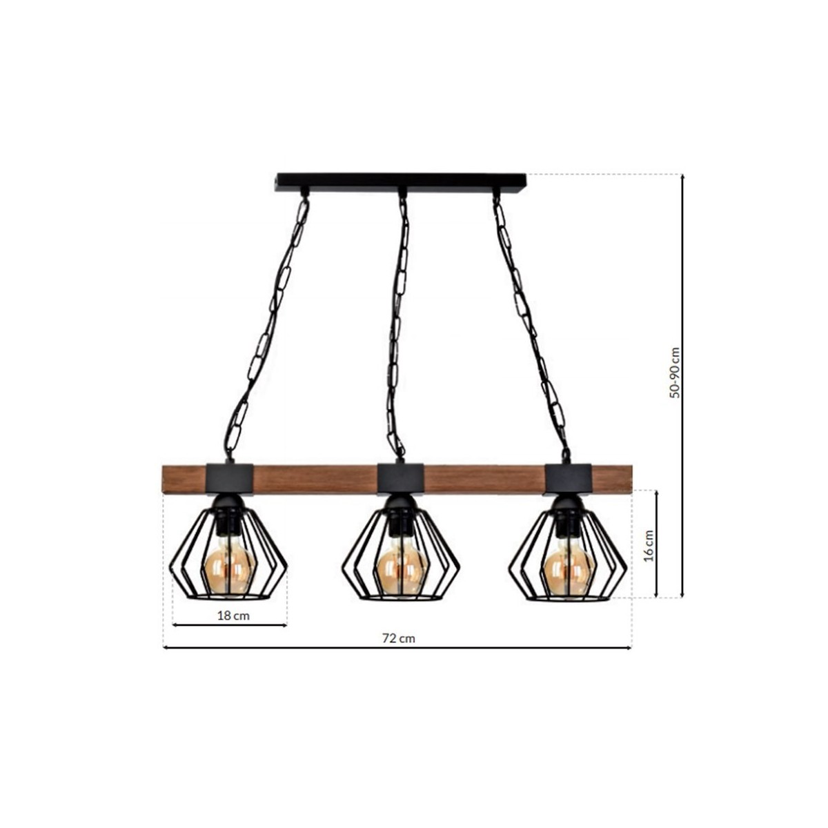 MiLagro Lampa wisząca ULF BLACK/WOOD 3xE27 MLP6193