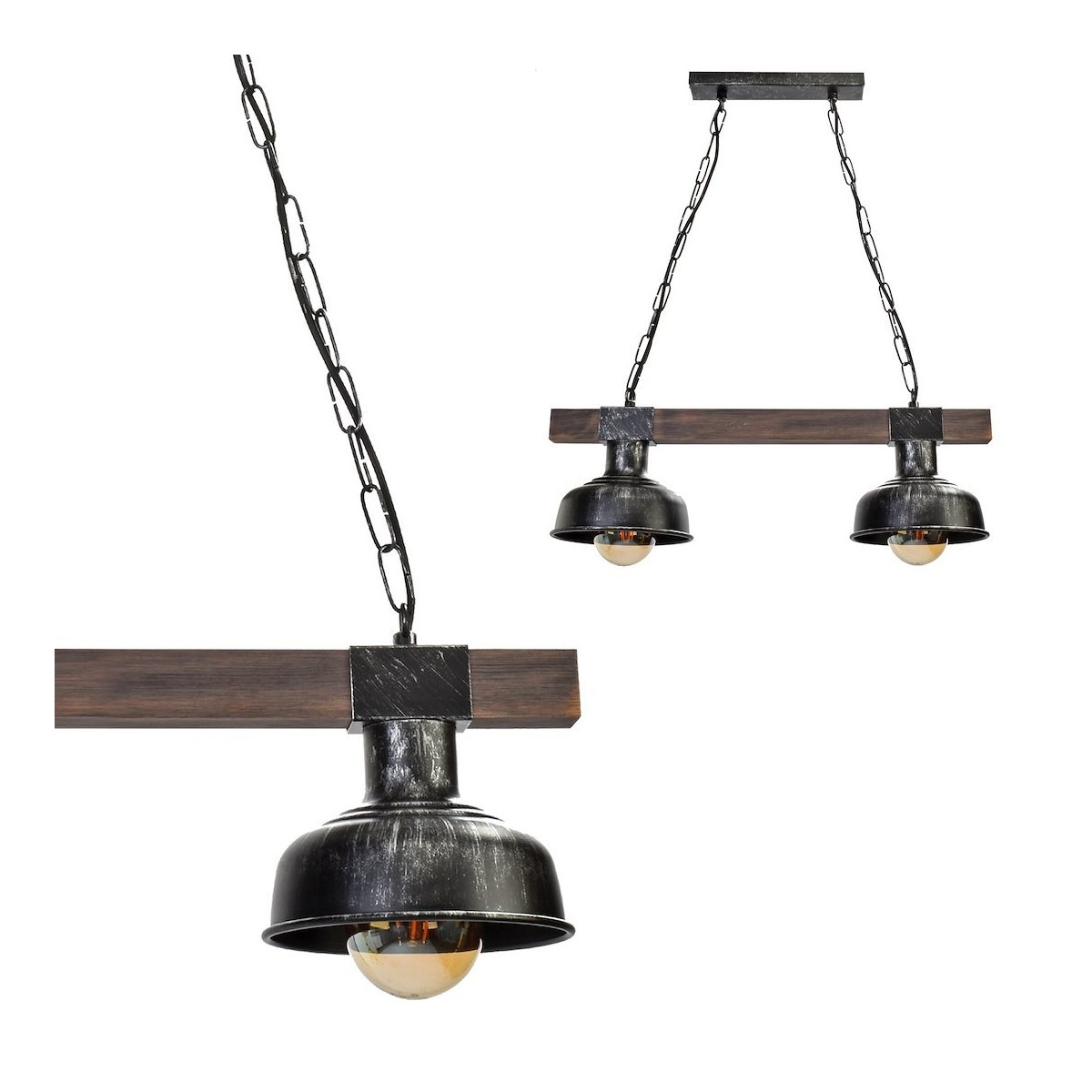 MiLagro Lampa wisząca FARO BLACK/WOOD 2xE27 MLP6242