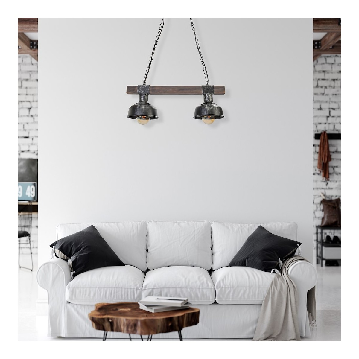 MiLagro Lampa wisząca FARO BLACK/WOOD 2xE27 MLP6242
