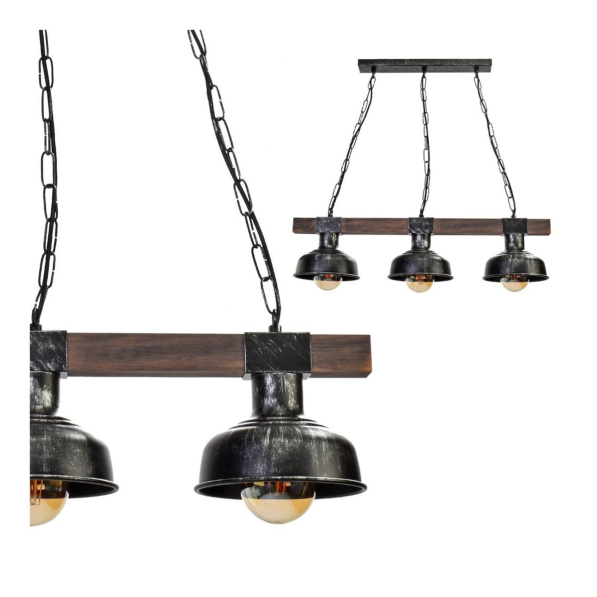 MiLagro Lampa wisząca FARO BLACK/WOOD 3xE27 MLP6243