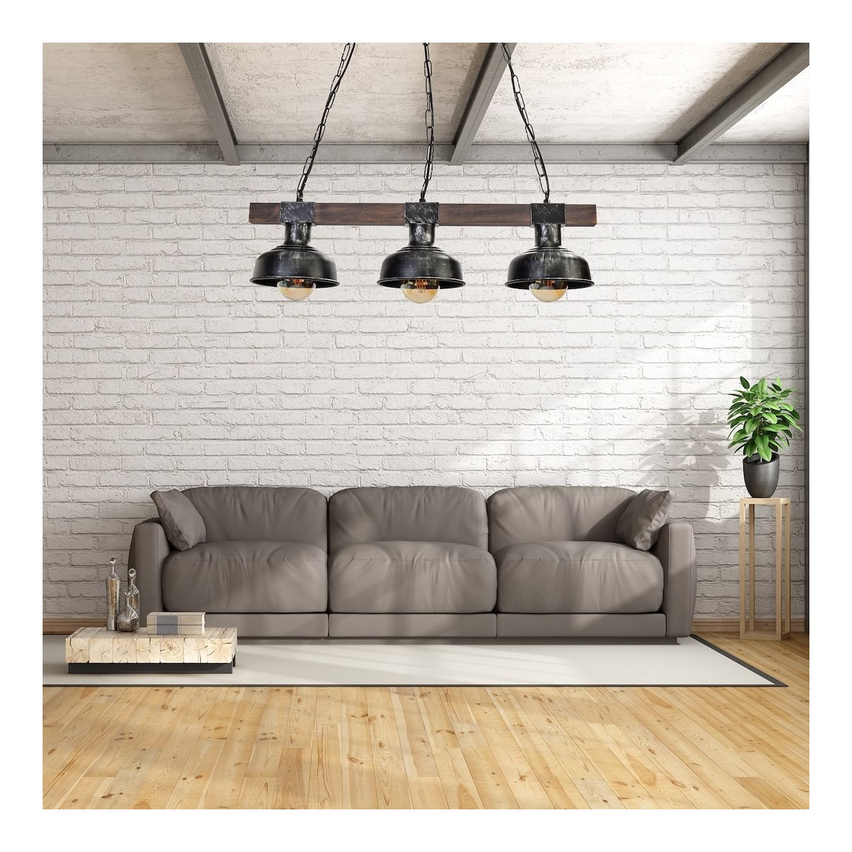MiLagro Lampa wisząca FARO BLACK/WOOD 3xE27 MLP6243