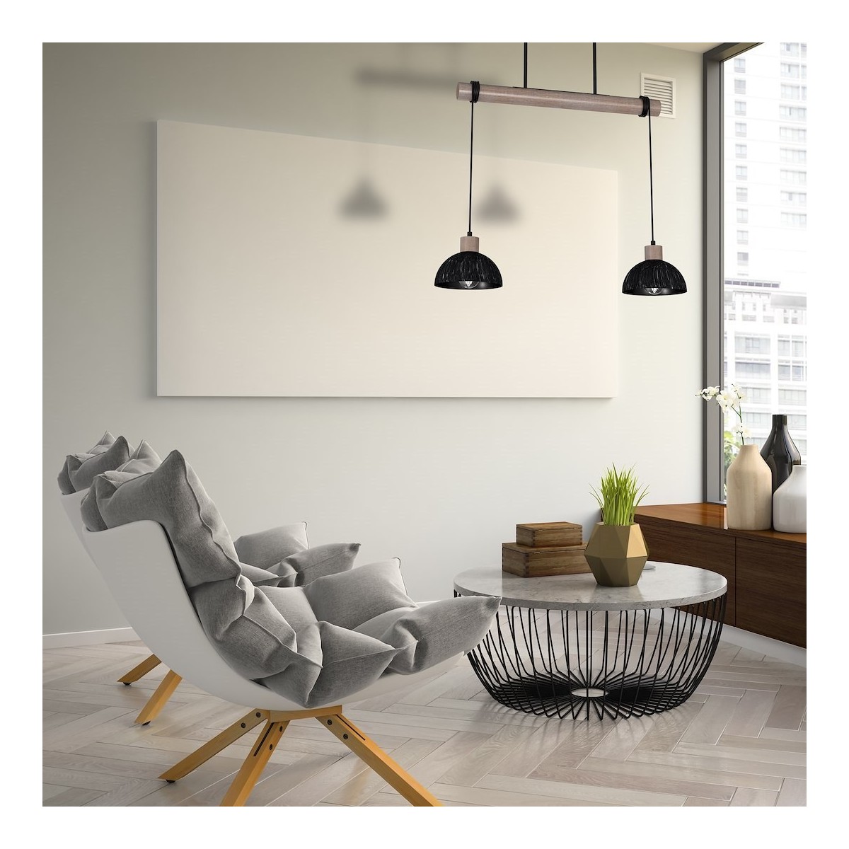 MiLagro Lampa wisząca ERIK Sawn black/Patinated wood 2XE27 MLP7639
