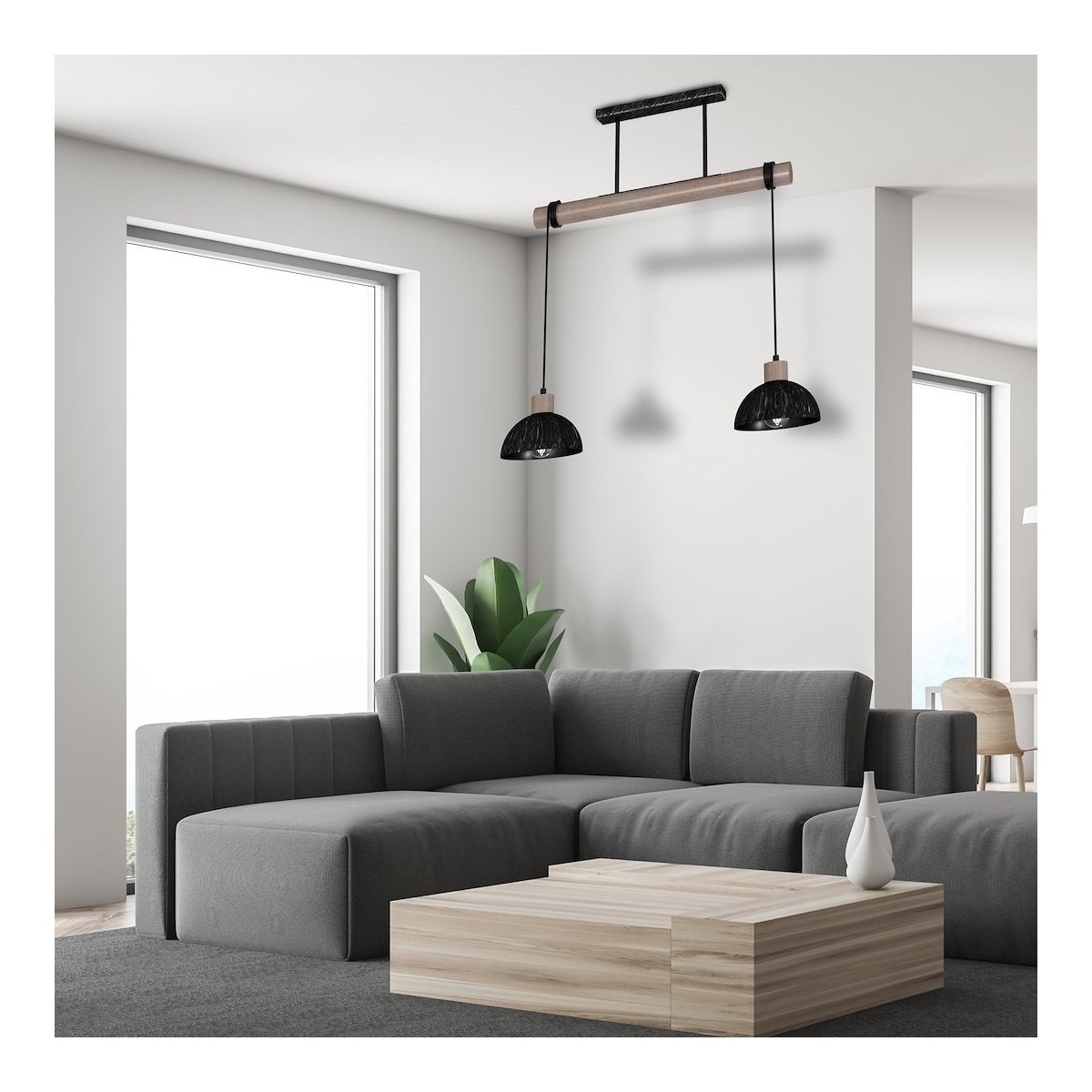MiLagro Lampa wisząca ERIK Sawn black/Patinated wood 2XE27 MLP7639