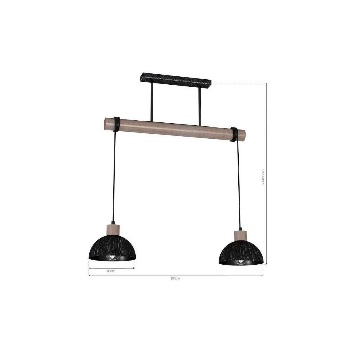 MiLagro Lampa wisząca ERIK Sawn black/Patinated wood 2XE27 MLP7639