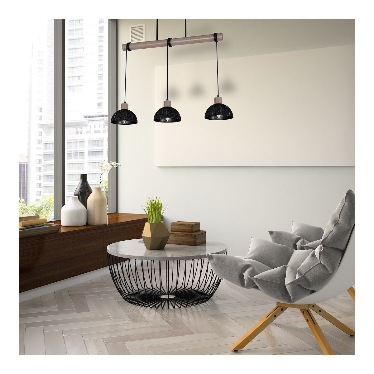 MiLagro Lampa wisząca ERIK Sawn black/Patinated wood 3XE27 MLP7640