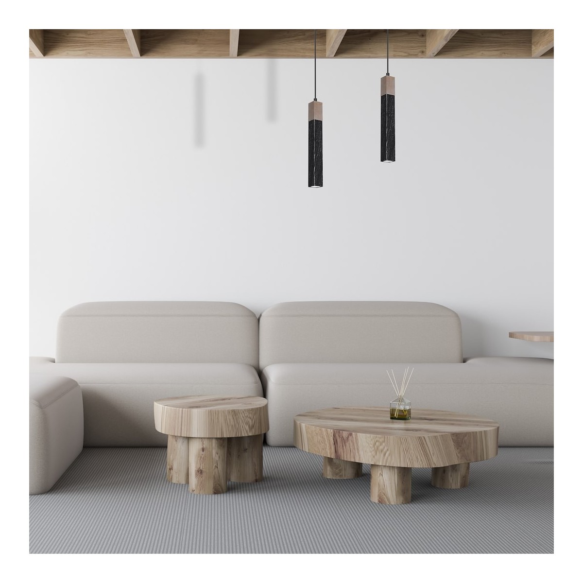 MiLagro Lampa wisząca SOLO SAWN BLACK / PATINATED WOOD 1x mini GU10 MLP7469